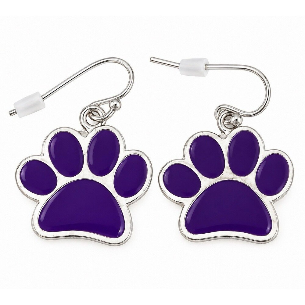 Purple Paw Print Dangle Earrings Pet Lover Dog Mom Cat Lover Sensitive Ears